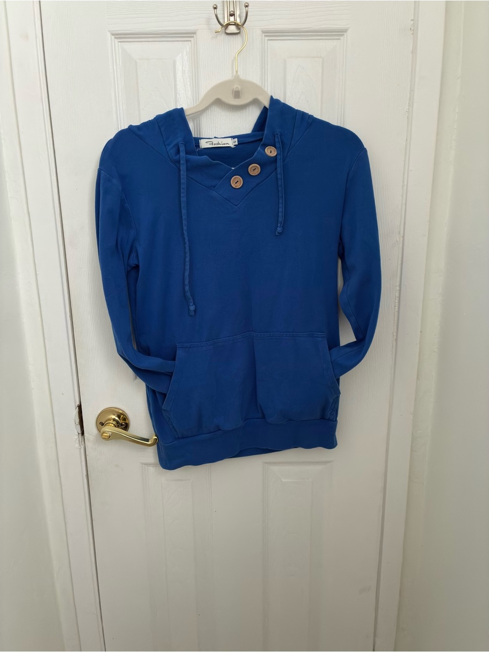 Cozy Blue Hooded Button-Neck Pullover Sweater